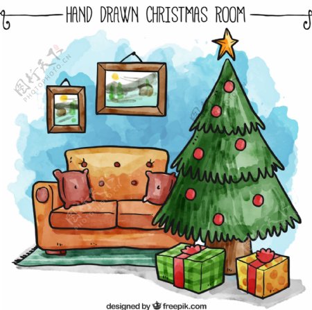 圣诞节沙发树木礼物