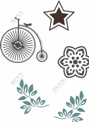 树叶花朵欧式自行车五角星图片