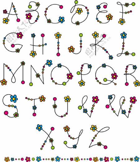 花朵字母设计矢量图图片