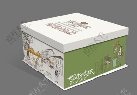 都市女孩插画蛋糕食品包装盒设计psd