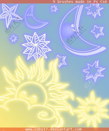 可爱卡通星星月亮太阳photoshop笔刷素材