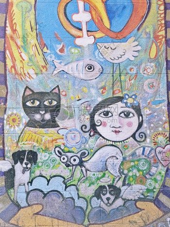 女人朋友丰富多彩街头艺术猫主题街头艺术happines