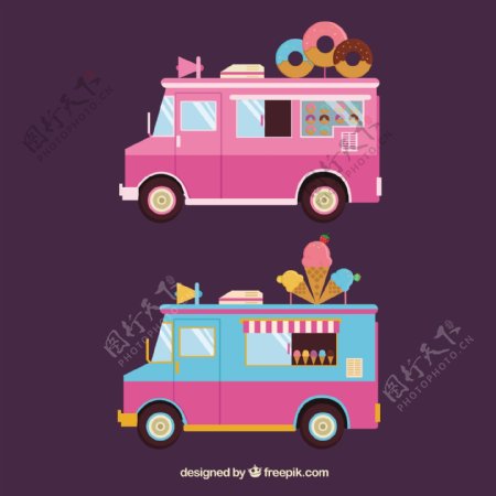 甜甜圈和冰淇淋卡车