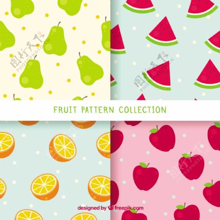 四种彩色水果装饰图案背景