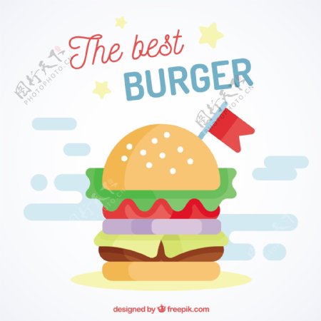 扁平风格美味汉堡插图平面设计背景