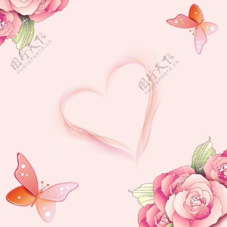 花朵树叶蝴蝶粉色素材