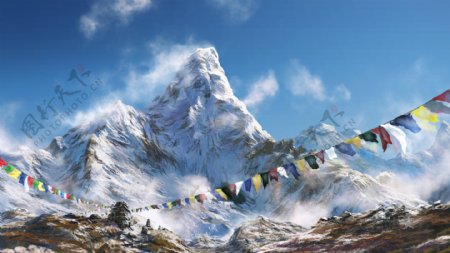 雪山风景油画图片