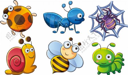 卡通矢量可爱动物昆虫装饰图案创意元素设计