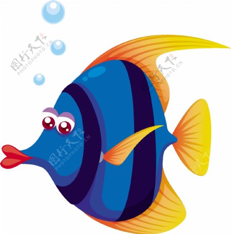 卡通矢量可爱蓝色小鱼装饰图案创意设计元素