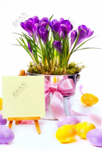 复活节彩蛋与花盆图片