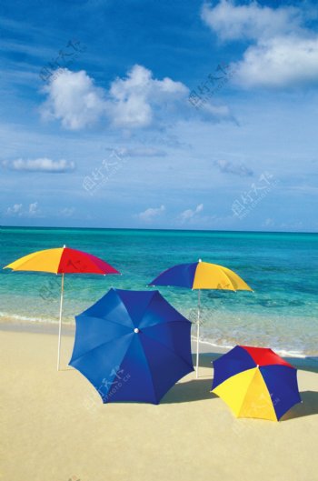 海岸上的雨伞