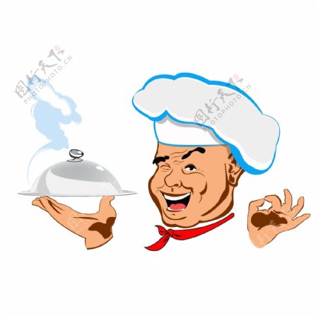 手拿锅盖的卡通厨师