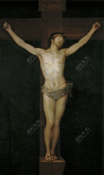 钉在十字架上的耶稣油画图片