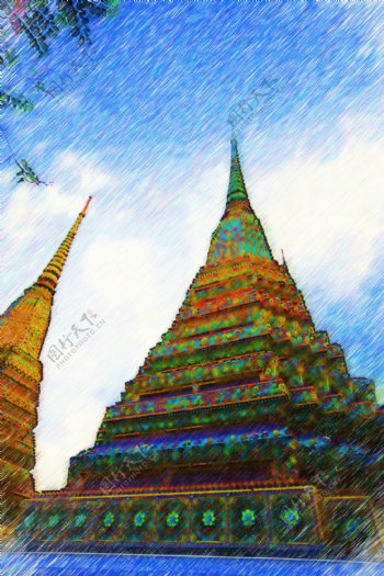 泰国风景油画写生图片