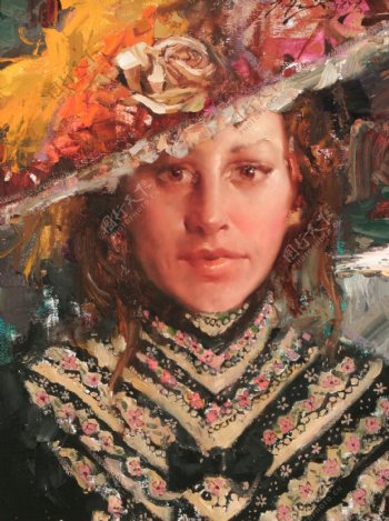 戴帽子的古代欧洲美女油画图片