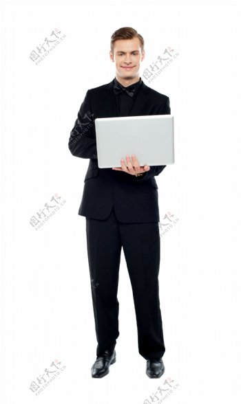 手托着笔记本电脑的男人图片