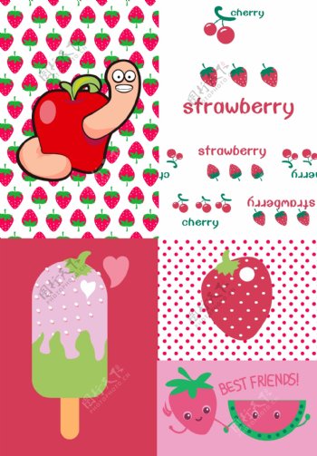 草莓冰棍苹果波点图案图片