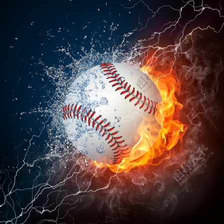 水珠火焰与棒球图片