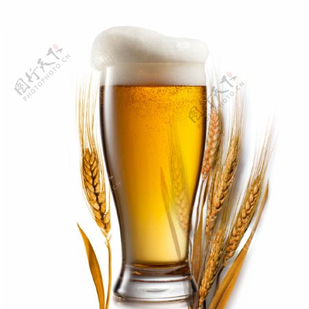 一杯啤酒与麦穗图片