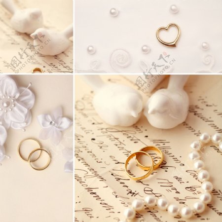 结婚金戒指与珍珠图片