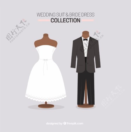 可爱的婚礼服和新娘礼服