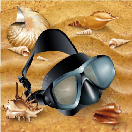 潜水面罩和沙滩