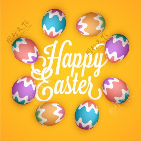 复活节背景与五颜六色的装饰鸡蛋