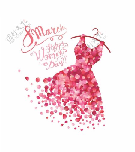 粉色连衣裙玫瑰花瓣组合海报唯美设计素材