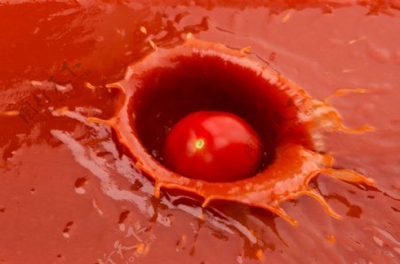 掉入番茄酱里的西红柿图片