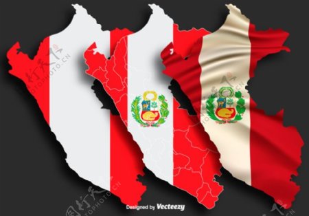 秘鲁国旗地图矢量图