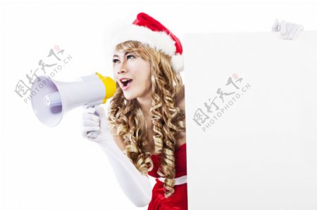 喊喇叭的圣诞美女图片