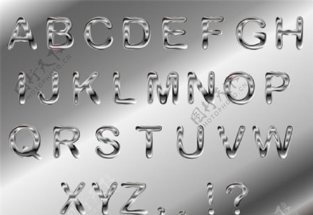 银色液态金属字母设计矢量素材