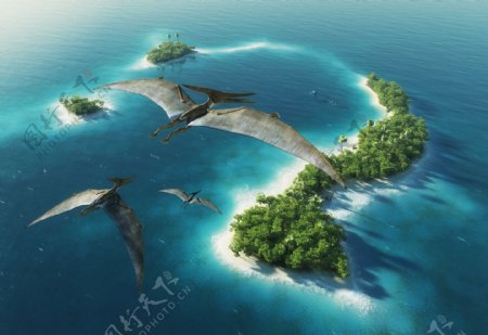 海面上空飞翔的恐龙