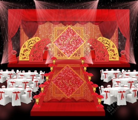 红金色婚礼舞台效果图