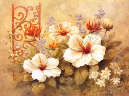 复古花卉装饰背景墙