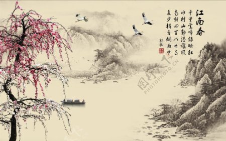 国画江南春背景墙