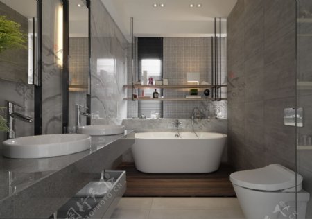现代简约卫生间洗手台浴缸设计图