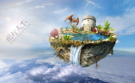 悬浮岛城堡风景图片