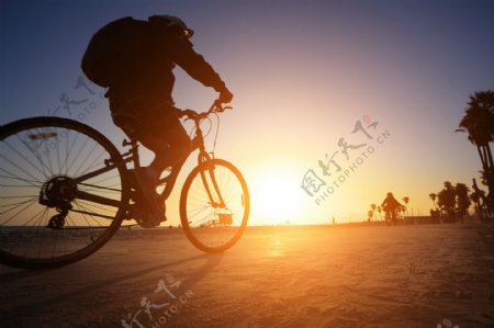 夕阳骑车的男人图片