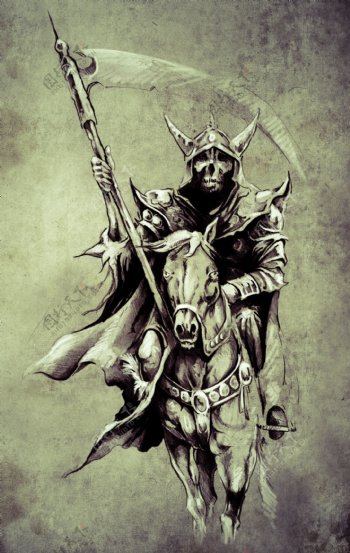 骑马的死神素描插画图片