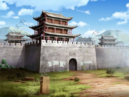 中国古代城门城楼城墙原画设定