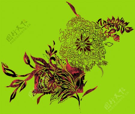 彩绘花草装饰图案分层素材PSD格式0160