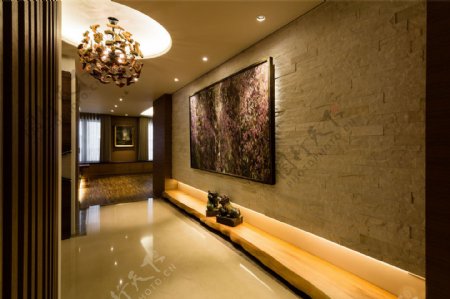 新中式简约室内吊灯背景墙设计图