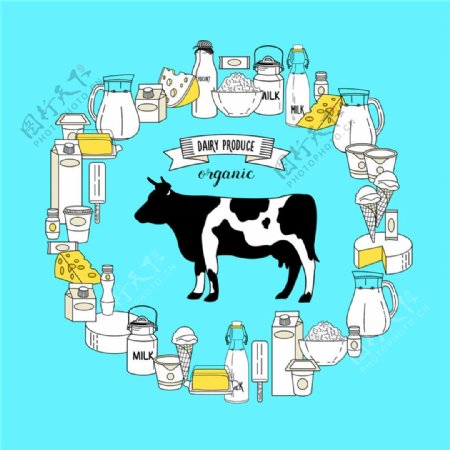 卡通奶牛乳制品图片