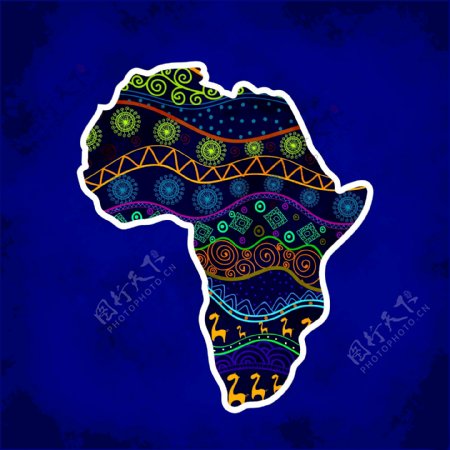 扁平手绘花纹非洲地图