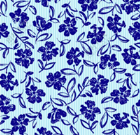 手绘蓝色花卉无缝背景
