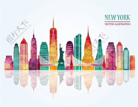 纽约城市彩色模块剪影图