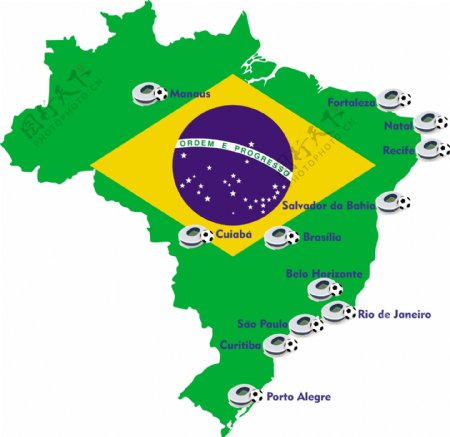 巴西地图与巴西国旗