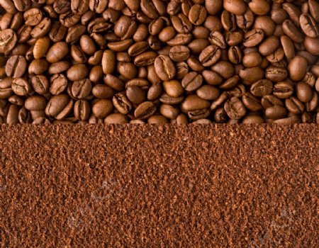一半咖啡豆一半咖啡末图片