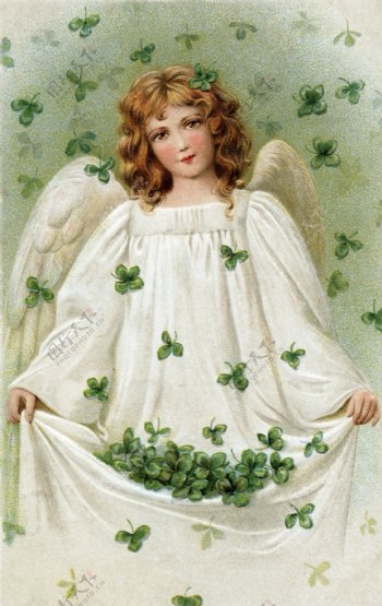 绿叶与天使人物油画图片
